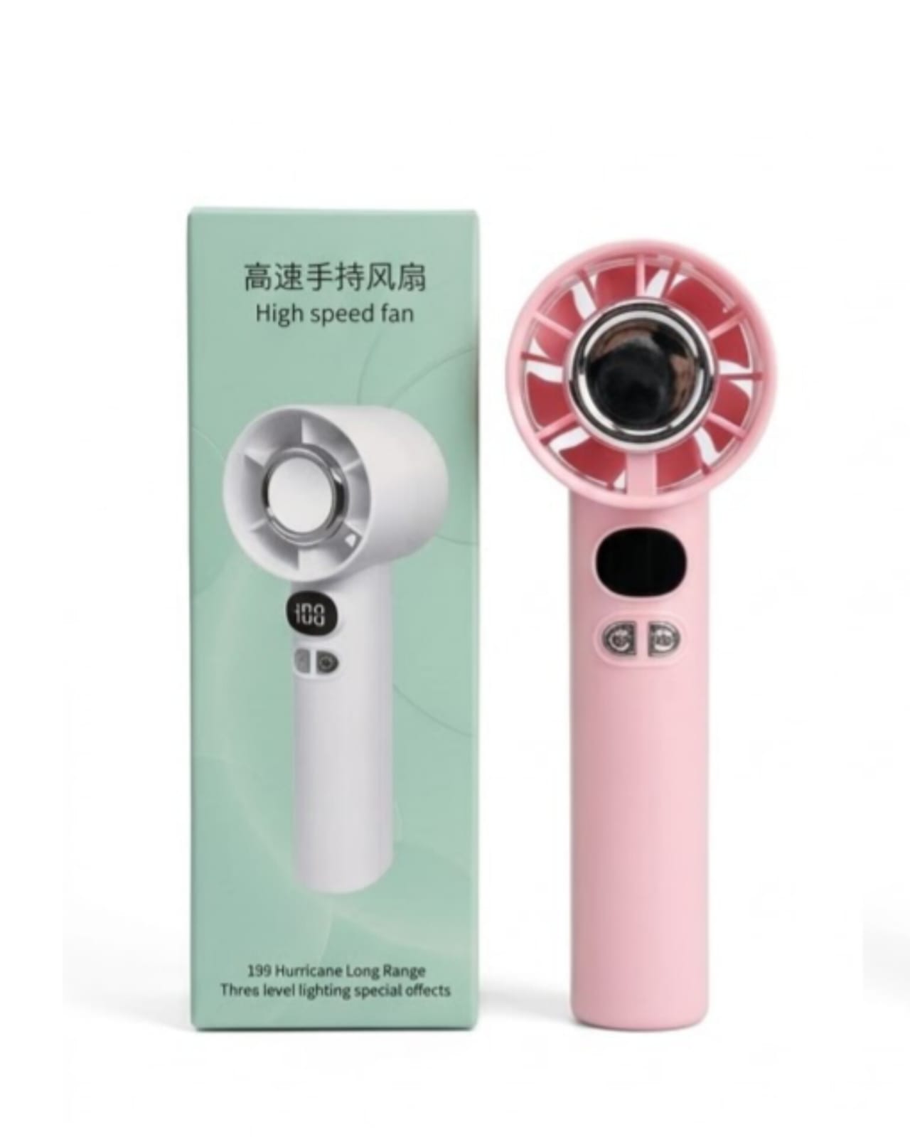 High Speed Hurricane Long Range Handheld Fan with 3-Level Lighting & LED Display