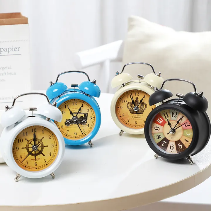3Inch Metal Bell Student Little Alarm Clock Mute Bedside Clock Creative Home Retro Nostalgic Ornament Furnishing