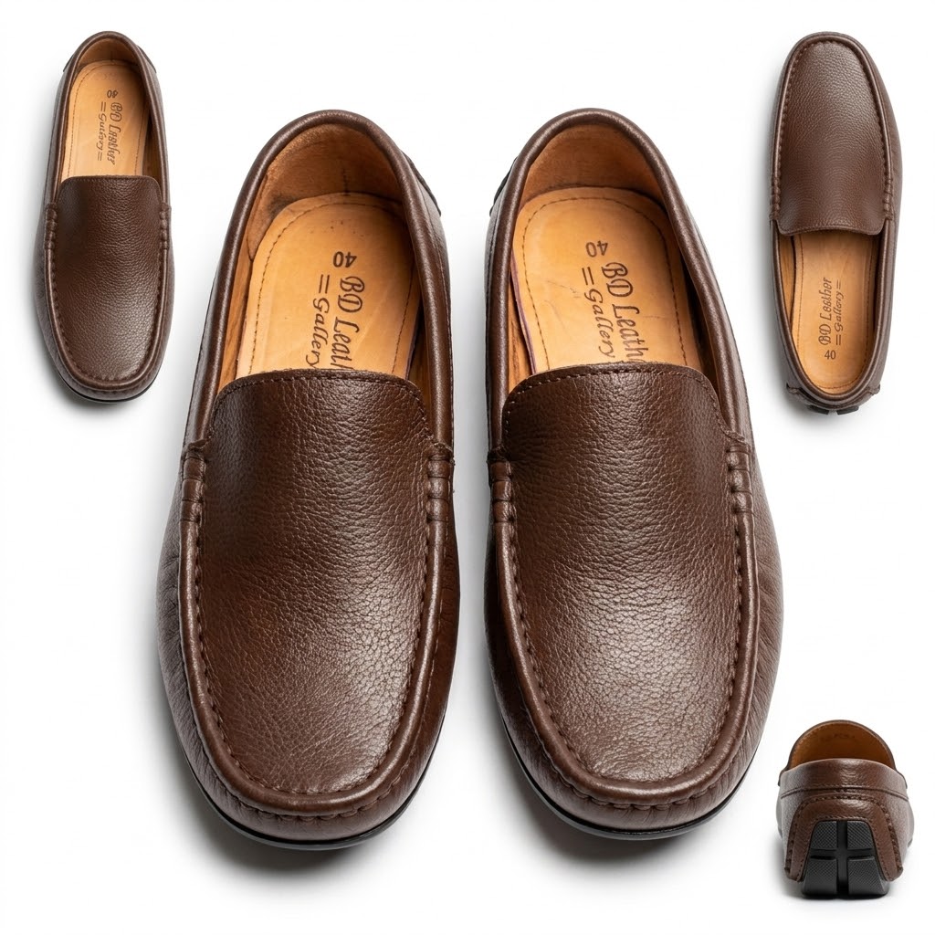 BD Leather Gallery হ্যান্ডক্রাফটেড ১০০% পিওর লেদার স্লিপ-অন ড্রাইভিং লোফার (ডিপ ব্রাউন)