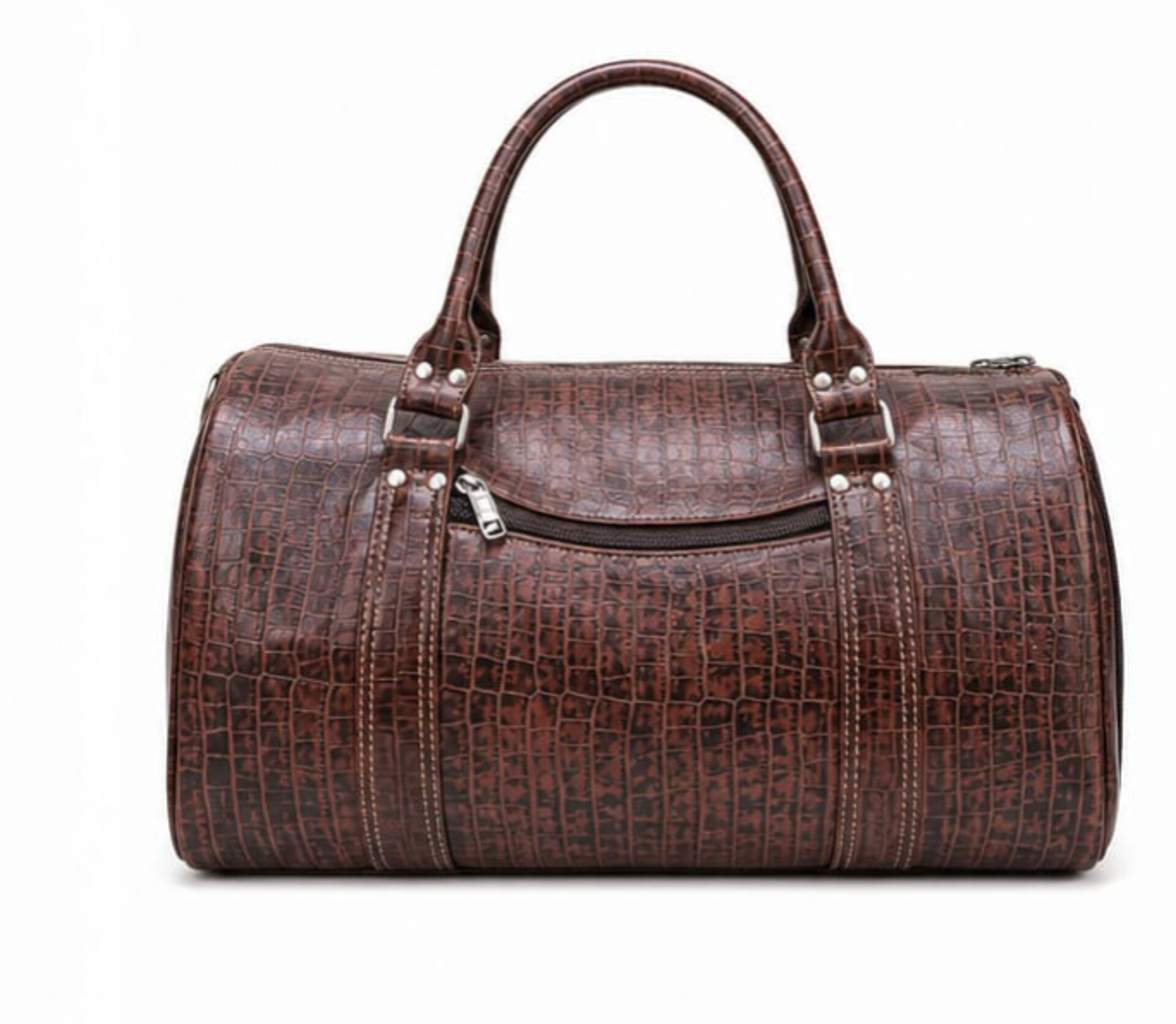 Vintage Crocodile Pattern Leather Travel Duffle Bag