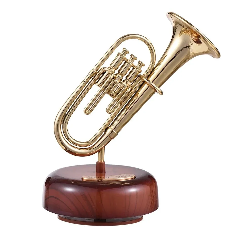 Vintage Trumpet Style Rotating Music Box Showcase Piece