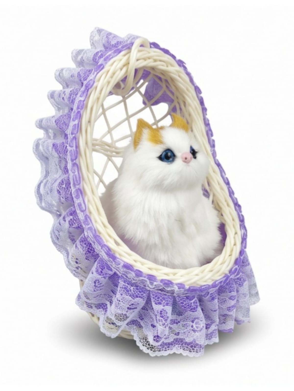 Cute Mini Plush Kitten in Hanging Basket Showpiece (Pink Lace) — ২