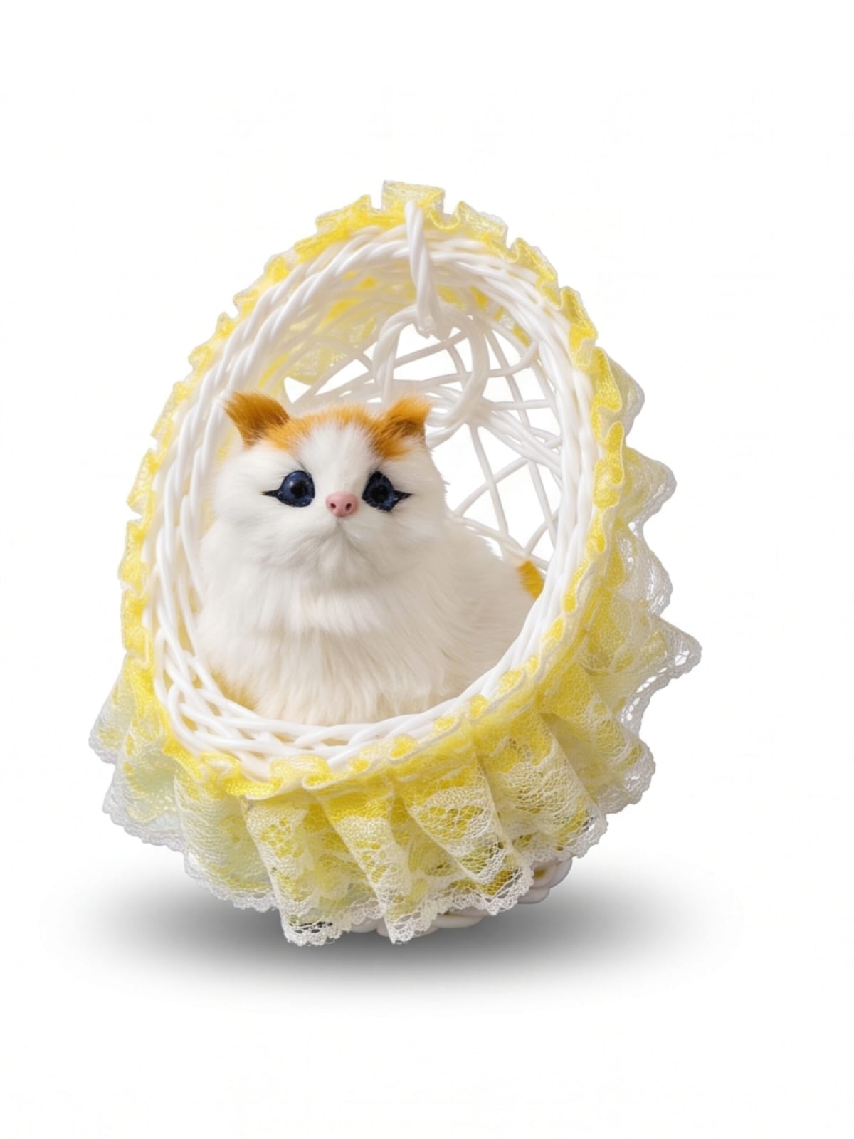 Cute Mini Plush Kitten in Hanging Basket Showpiece (Pink Lace) — ৩