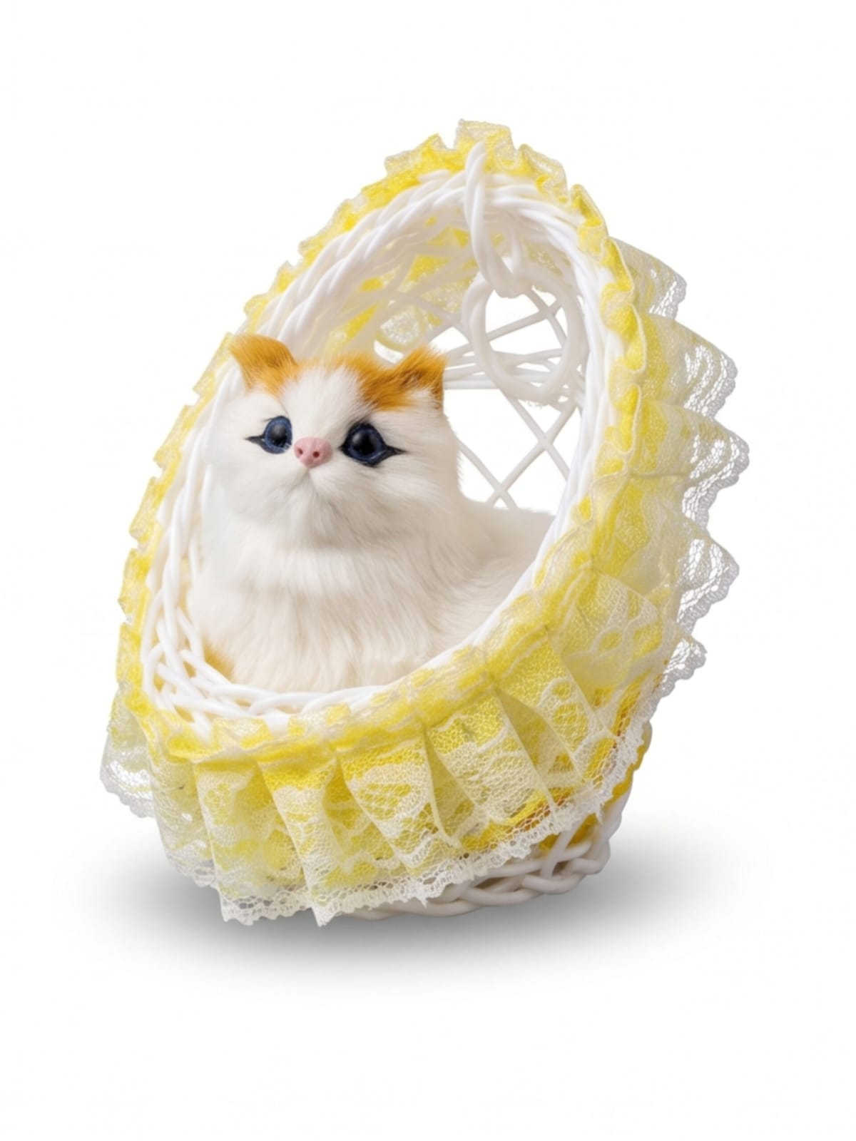 Cute Mini Plush Kitten in Hanging Basket Showpiece (Pink Lace) — ৪