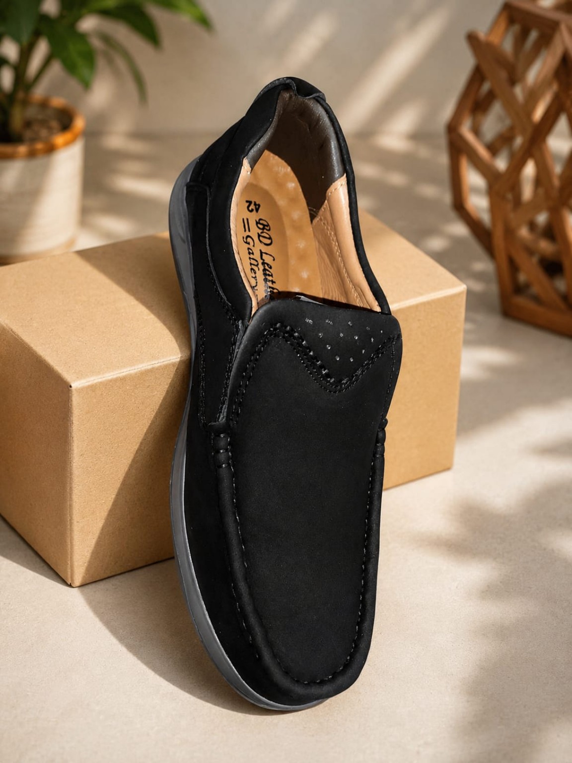 Men's Classic Black Leather Loafer Shoes — ২