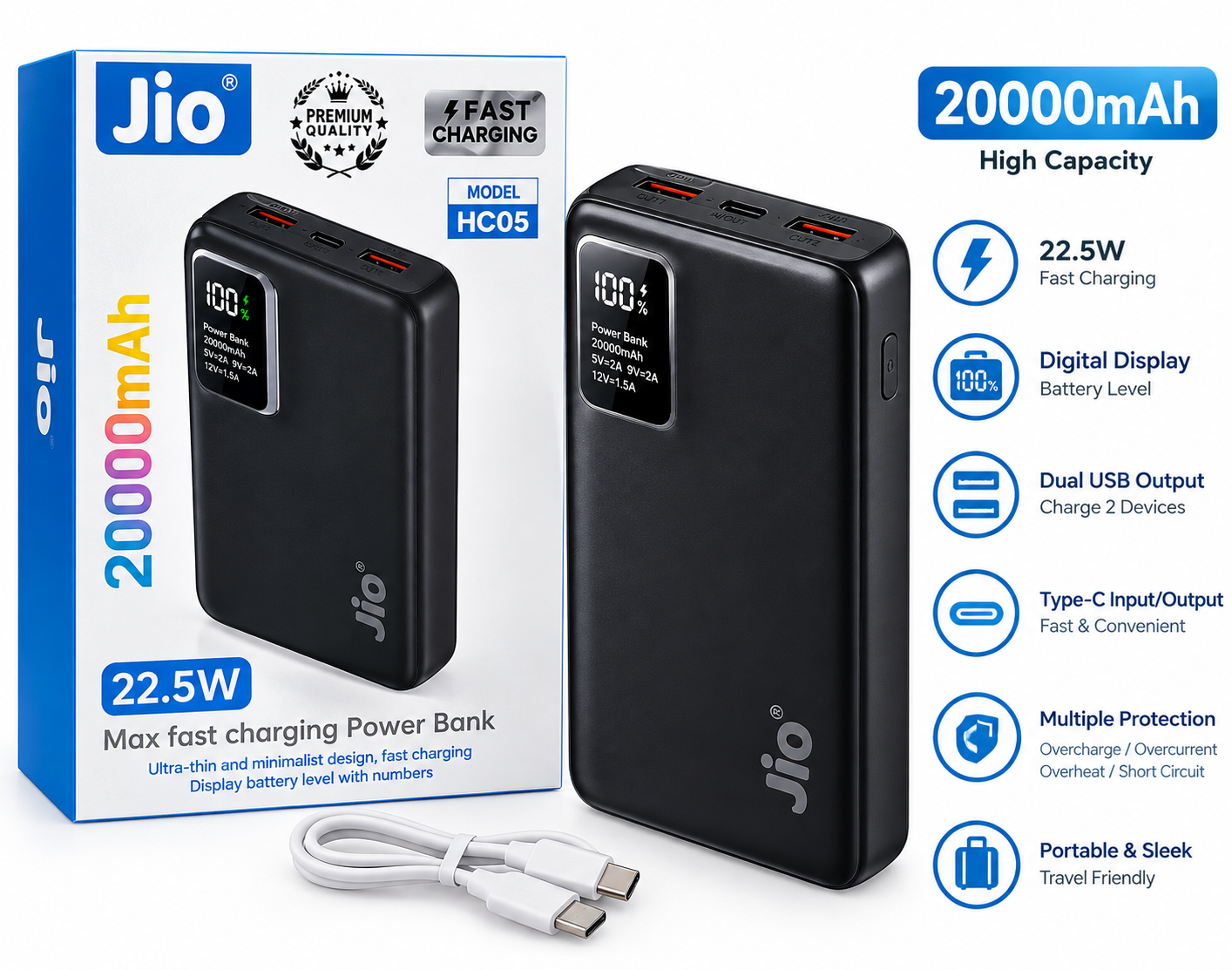 Jio HC05 20,000mAh Power Bank — ৩