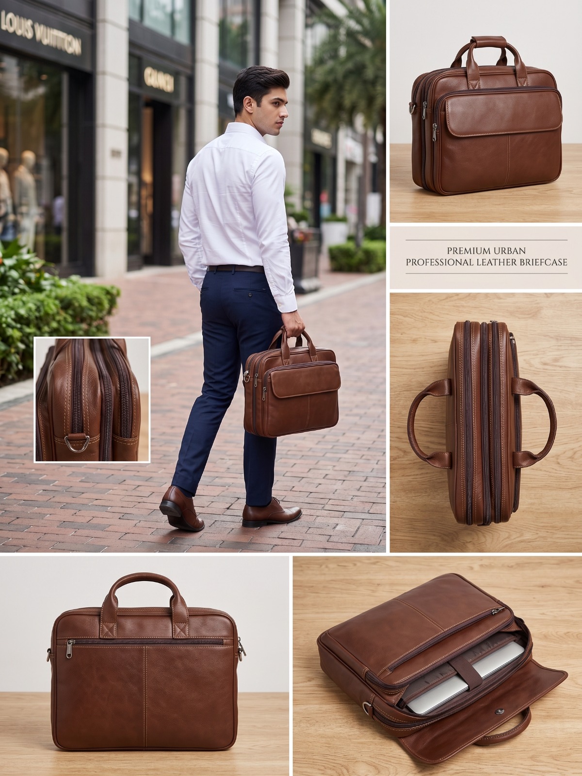 Premium Vintage Leather Laptop Briefcase — ৪