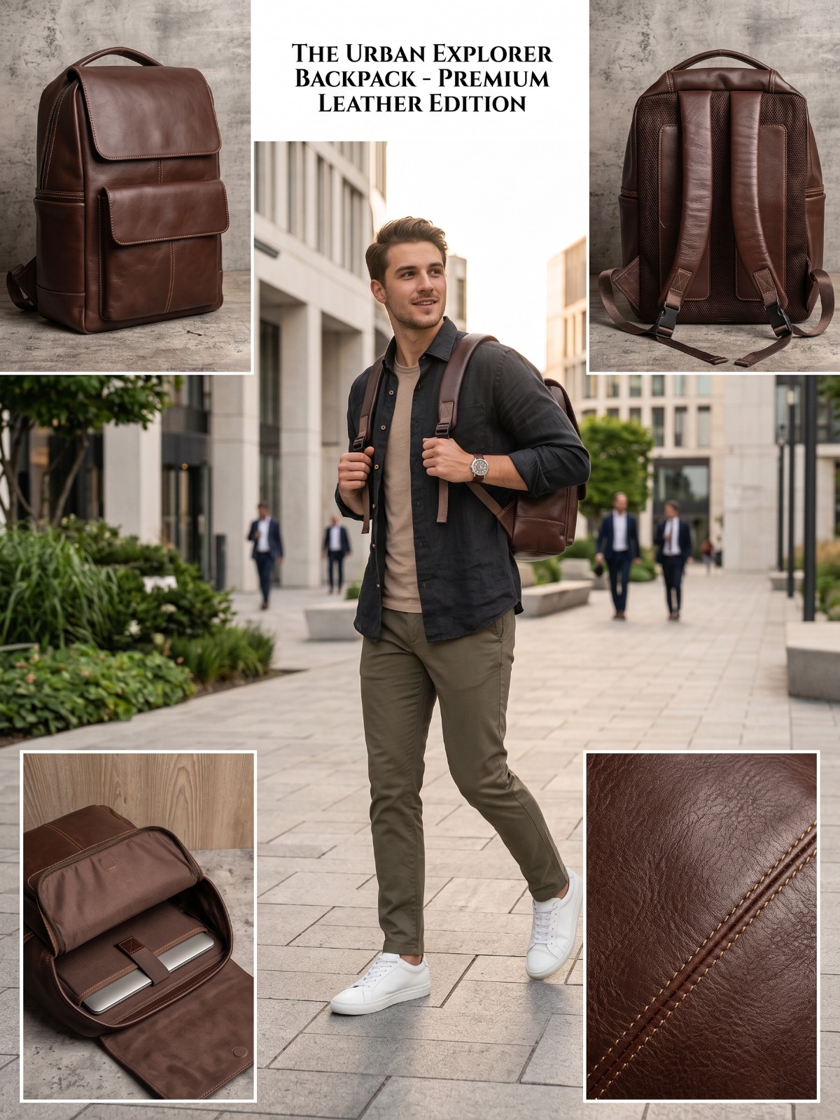 Premium Vintage Leather Backpack — ৪
