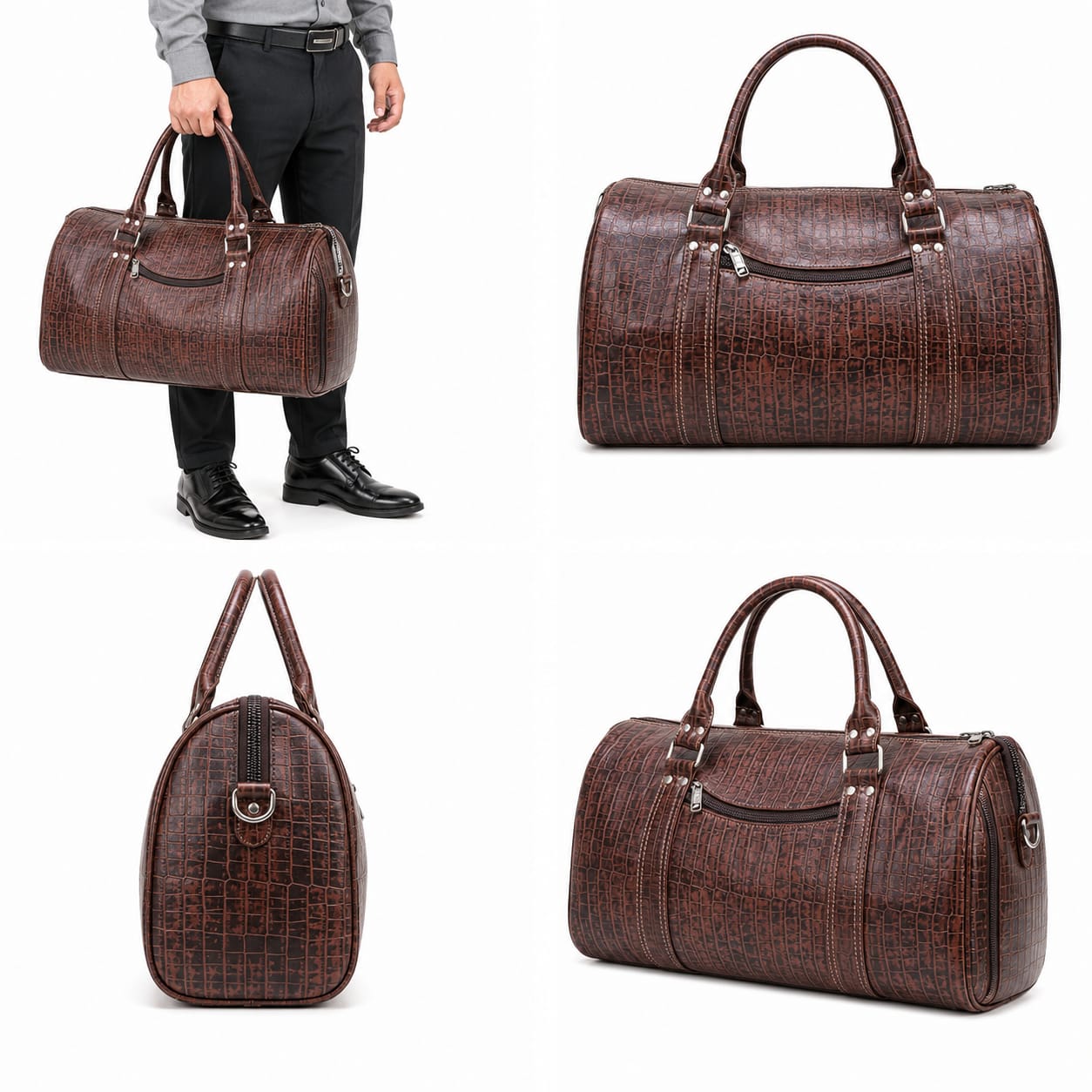 Vintage Crocodile Pattern Leather Travel Duffle Bag — ৪