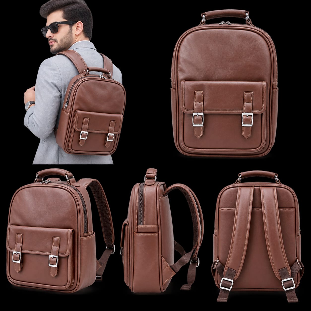 Premium Vintage Leather Backpack – Classic Brown — ৪