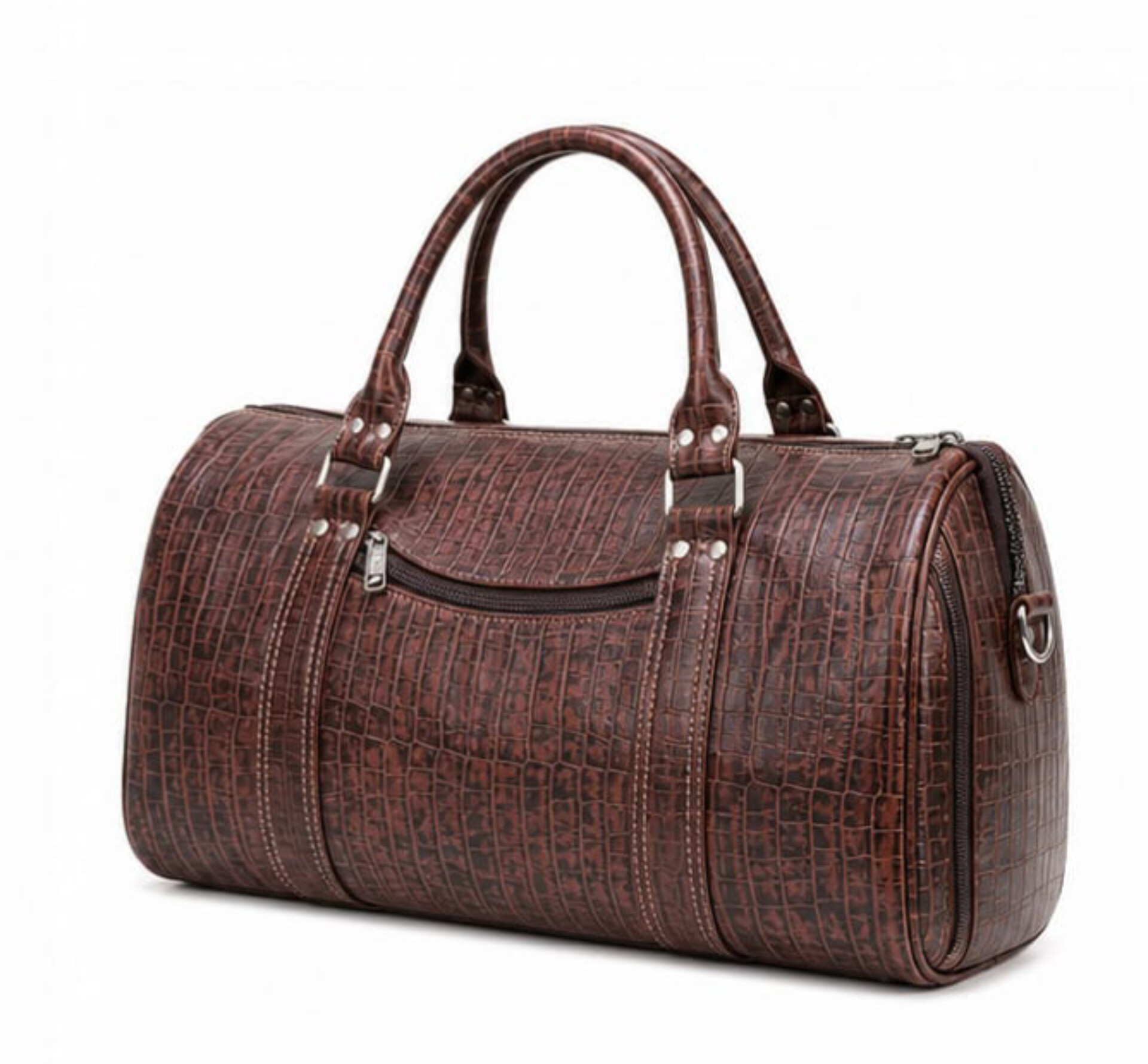 Vintage Crocodile Pattern Leather Travel Duffle Bag — ২