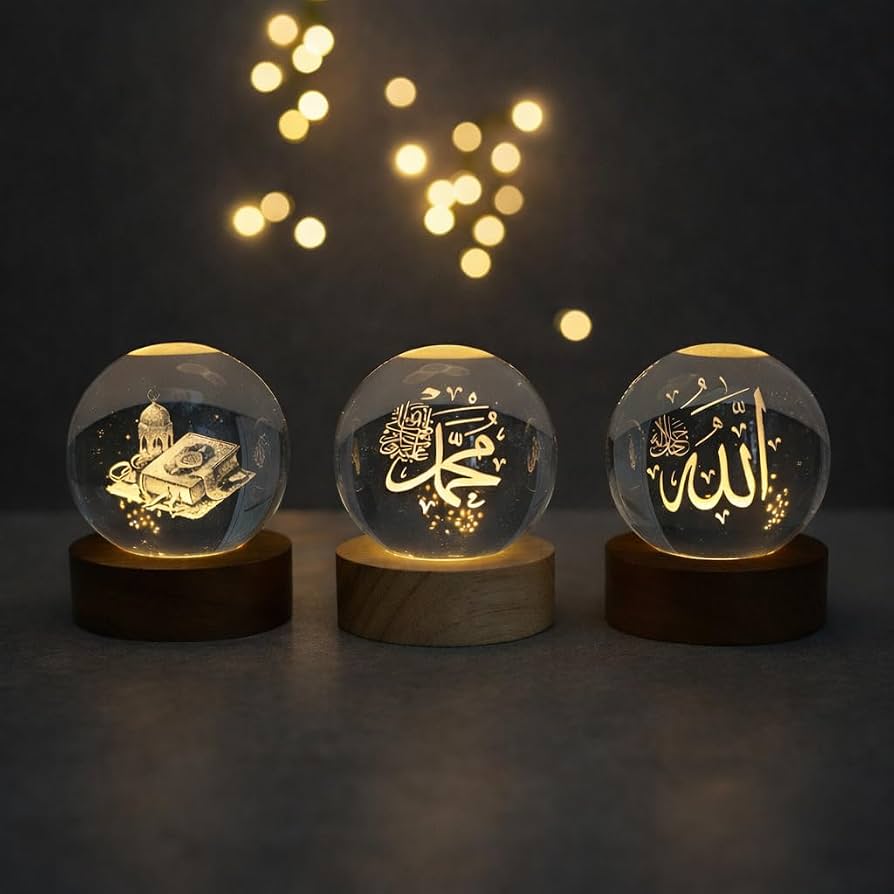 3D Crystal Ball Islamic Mosque LED Night Light — ২