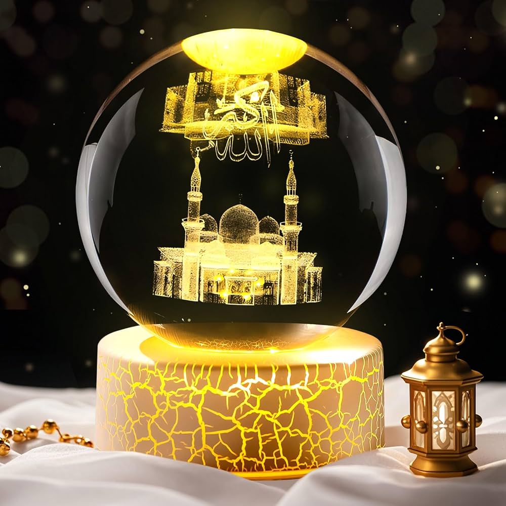 3D Crystal Ball Islamic Mosque LED Night Light — ৩