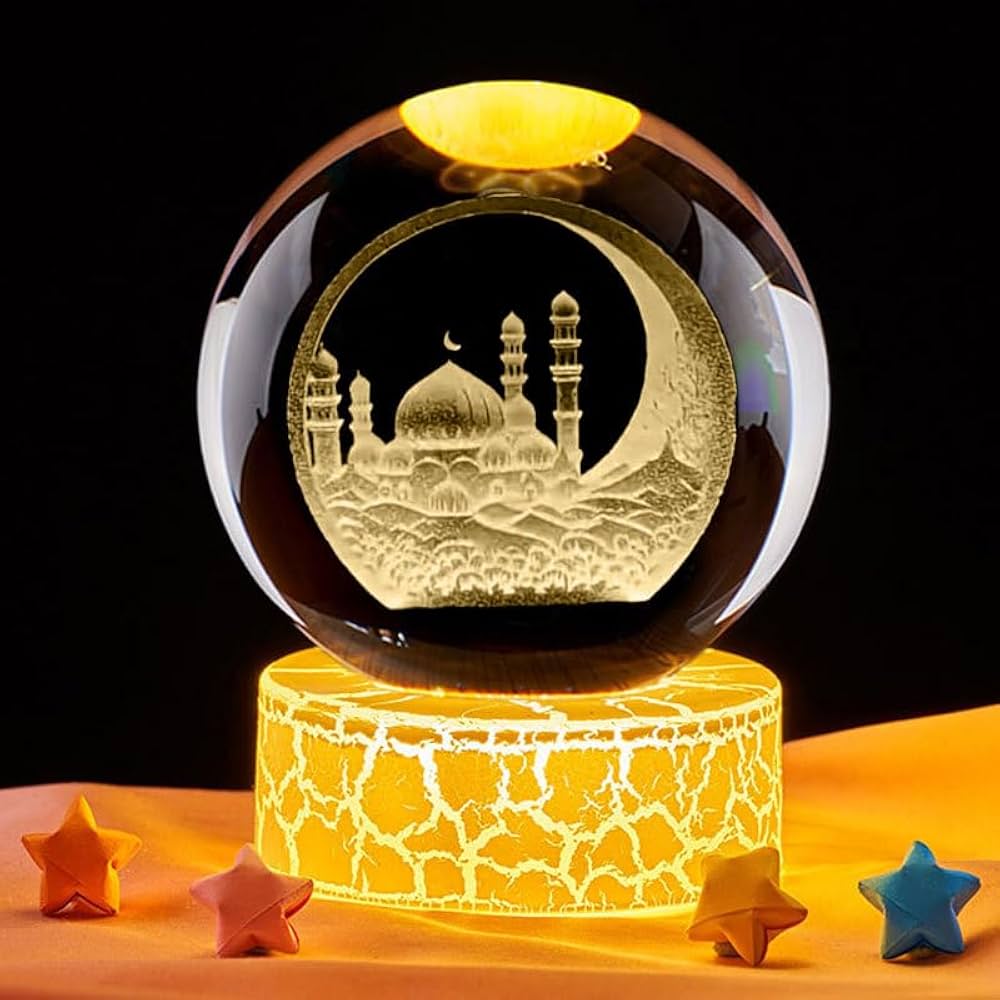 3D Crystal Ball Islamic Mosque LED Night Light — ৪