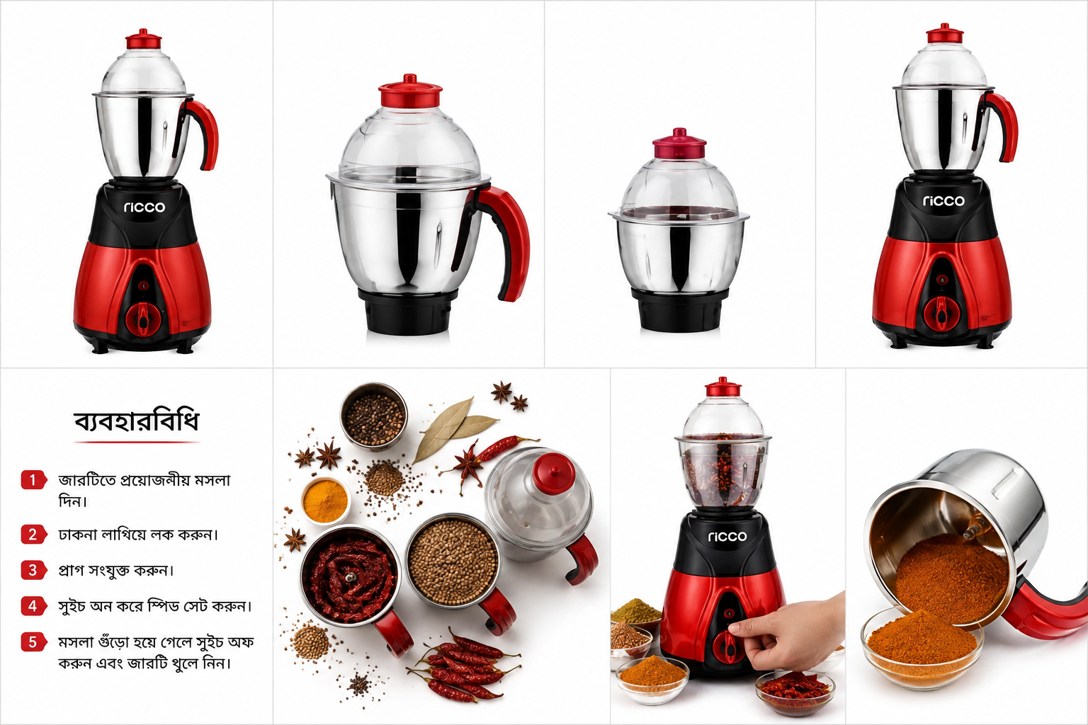 Ricco Heavy Duty Mixer Grinder & Spice Grinder Set — ৪