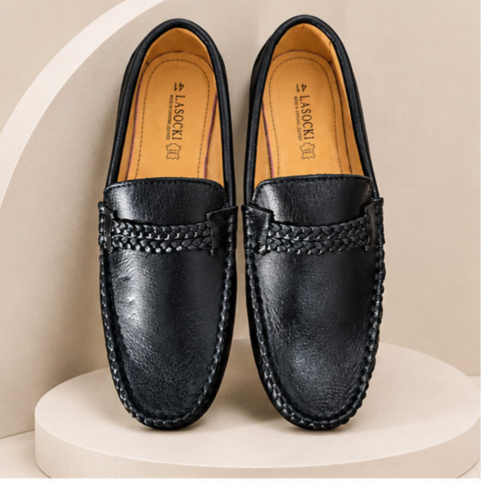 Lasocki Premium Genuine Leather Braided Slip-On Loafers for Men — ৪